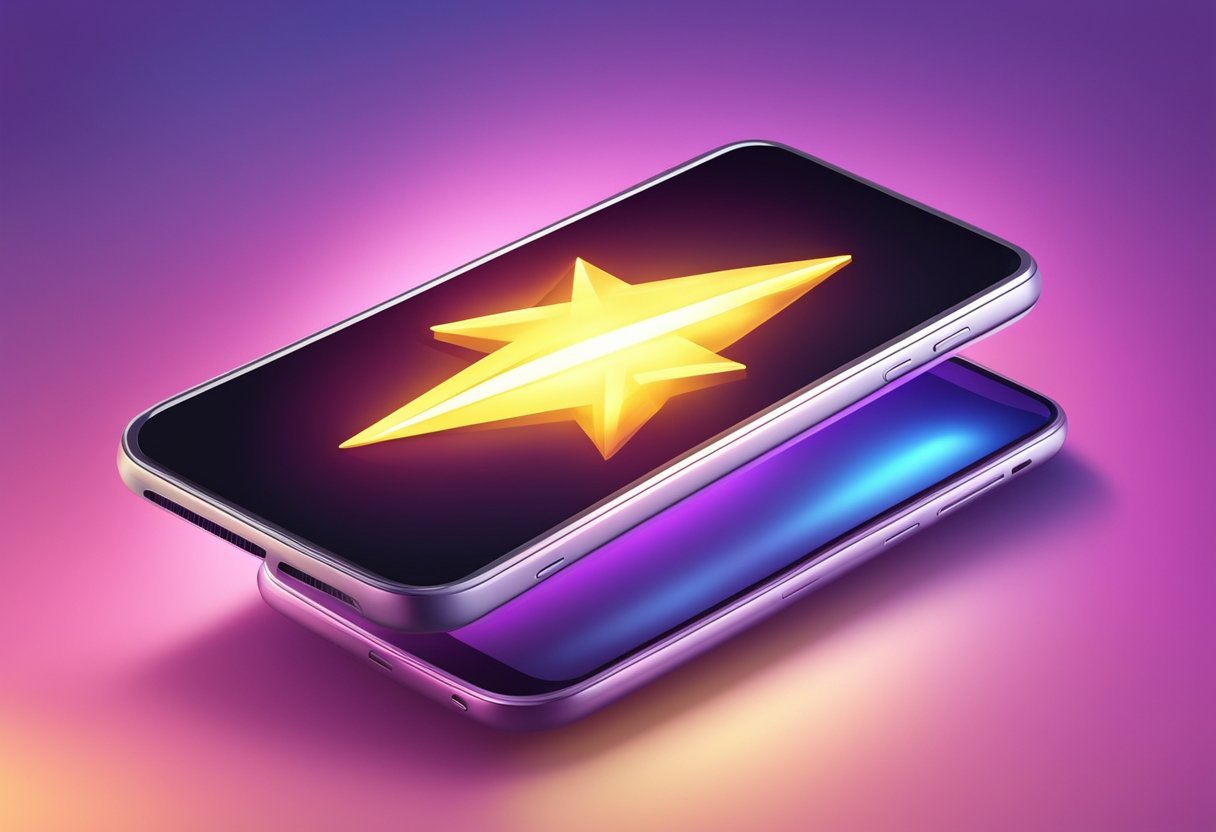 A glowing flash symbol hovers over a smartphone, emitting rays of light. A stack of reward points grows with each purchase