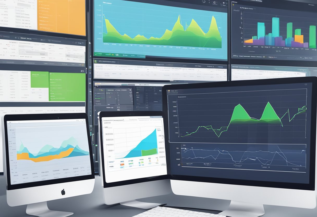 Various financial charts and graphs are displayed on a computer screen, showing the upward trend of Ascend Ecom's performance