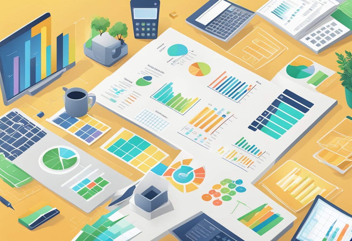 A table with pricing plans displayed, surrounded by graphs showing increased return on investment