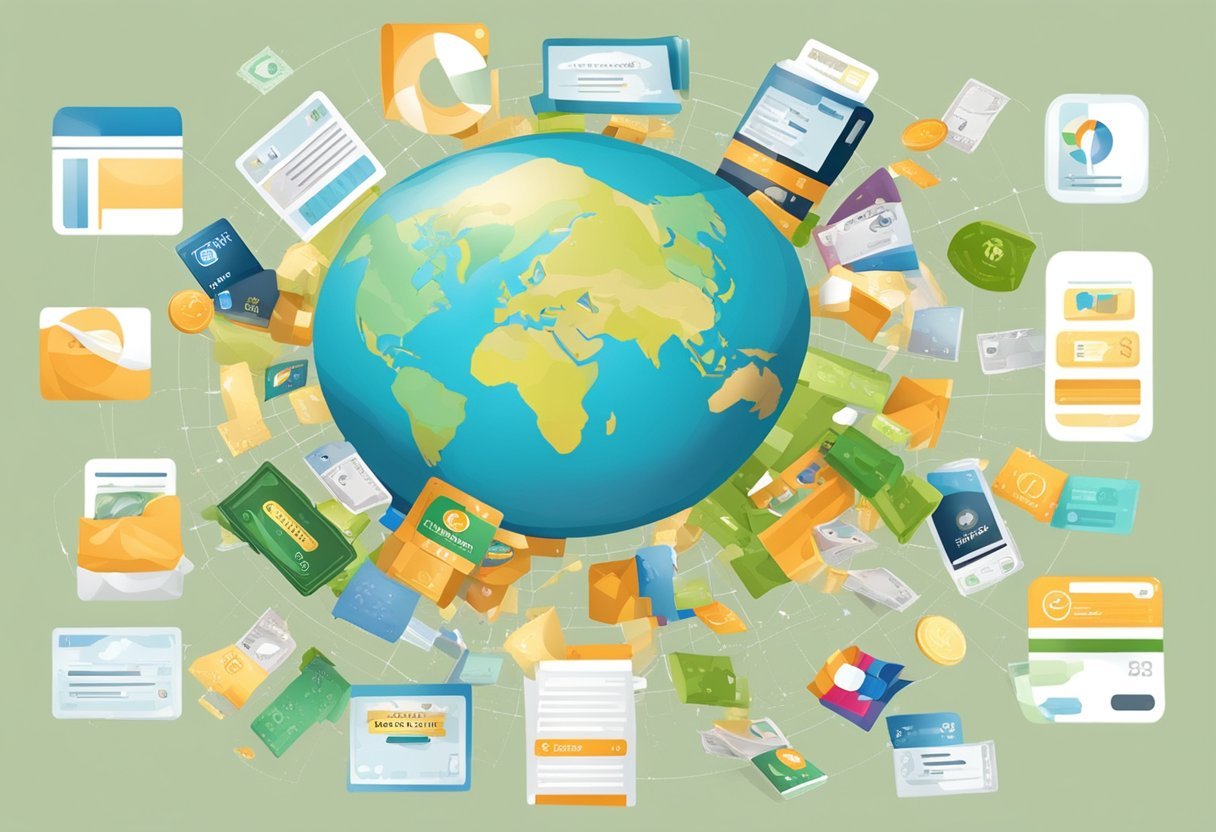 A globe surrounded by various rewards and incentives, such as gift cards, cash, and products, symbolizing the benefits of participating in Global Test Market