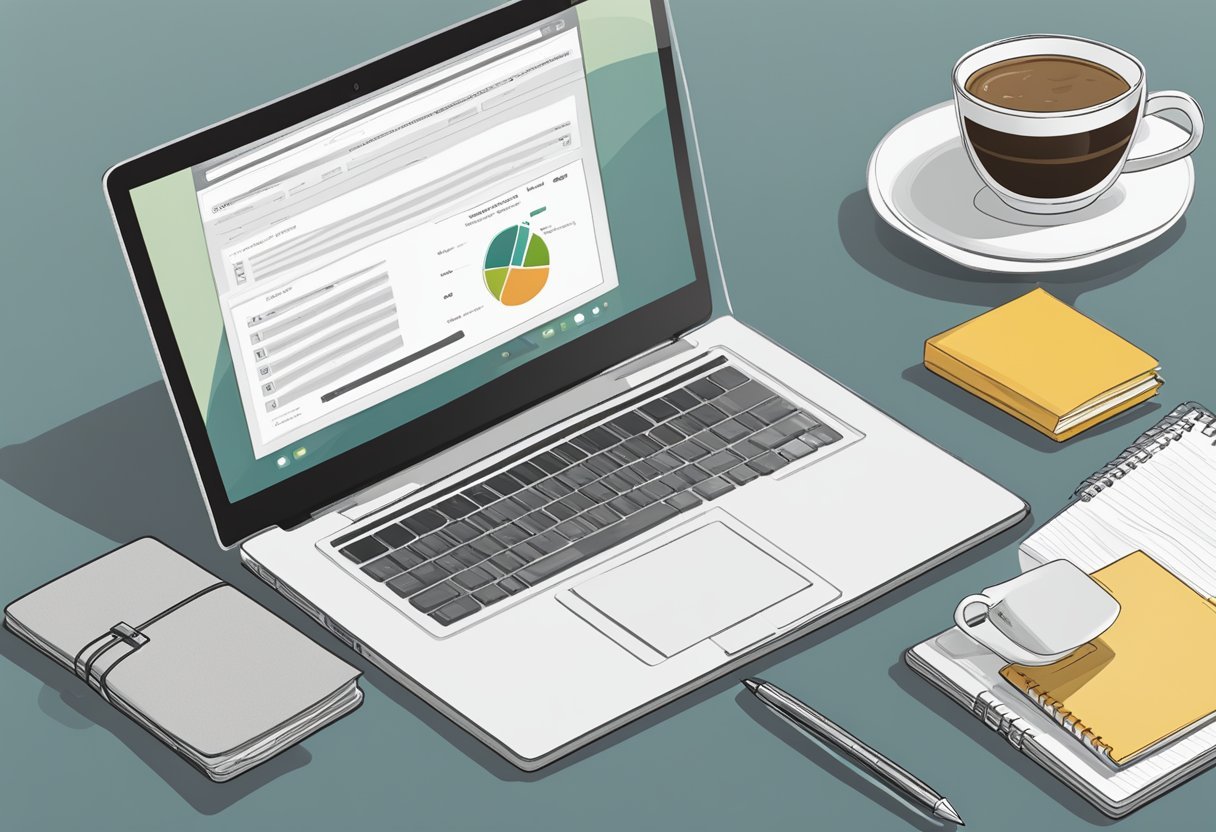 A laptop displaying the "Income On Demand Review" website, surrounded by a cup of coffee, a notebook, and a pen