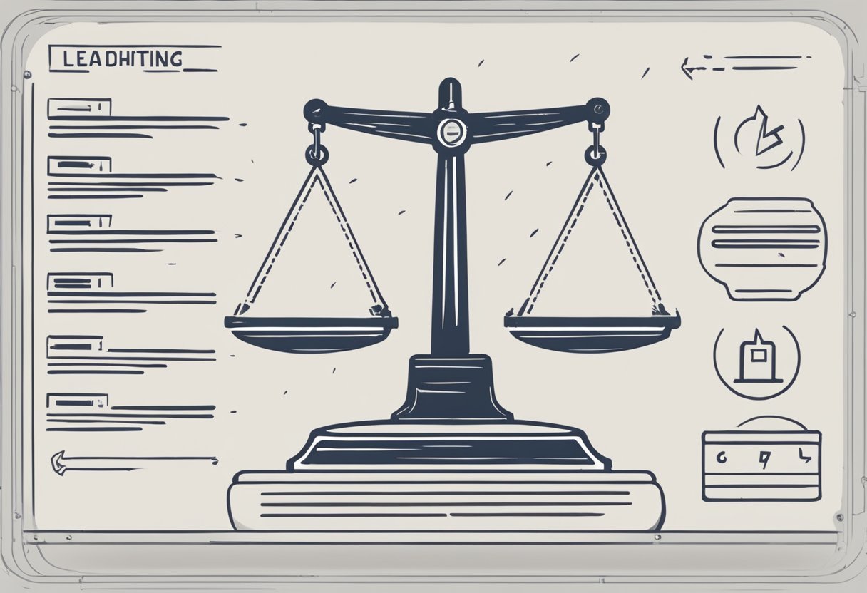 A scale weighing the pros and cons of Lead Lightning, with a lightning bolt on one side and a checklist on the other