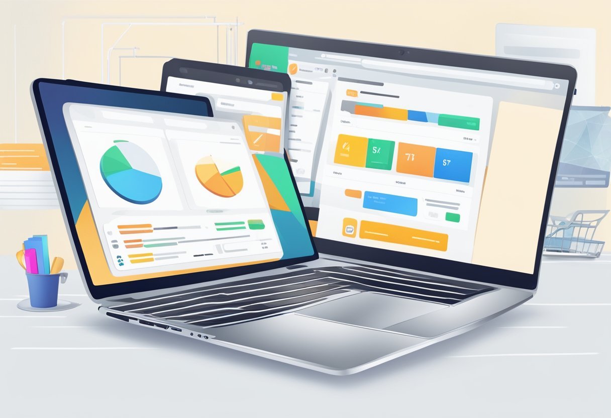 A laptop displaying an easy-to-navigate online sales platform with a smooth user interface and intuitive features