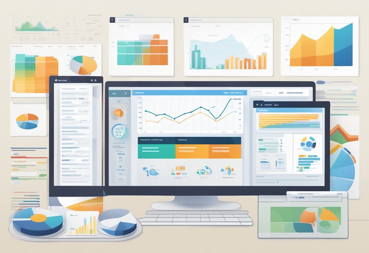 A computer screen displaying OSP's marketing strategy with charts, graphs, and website analytics