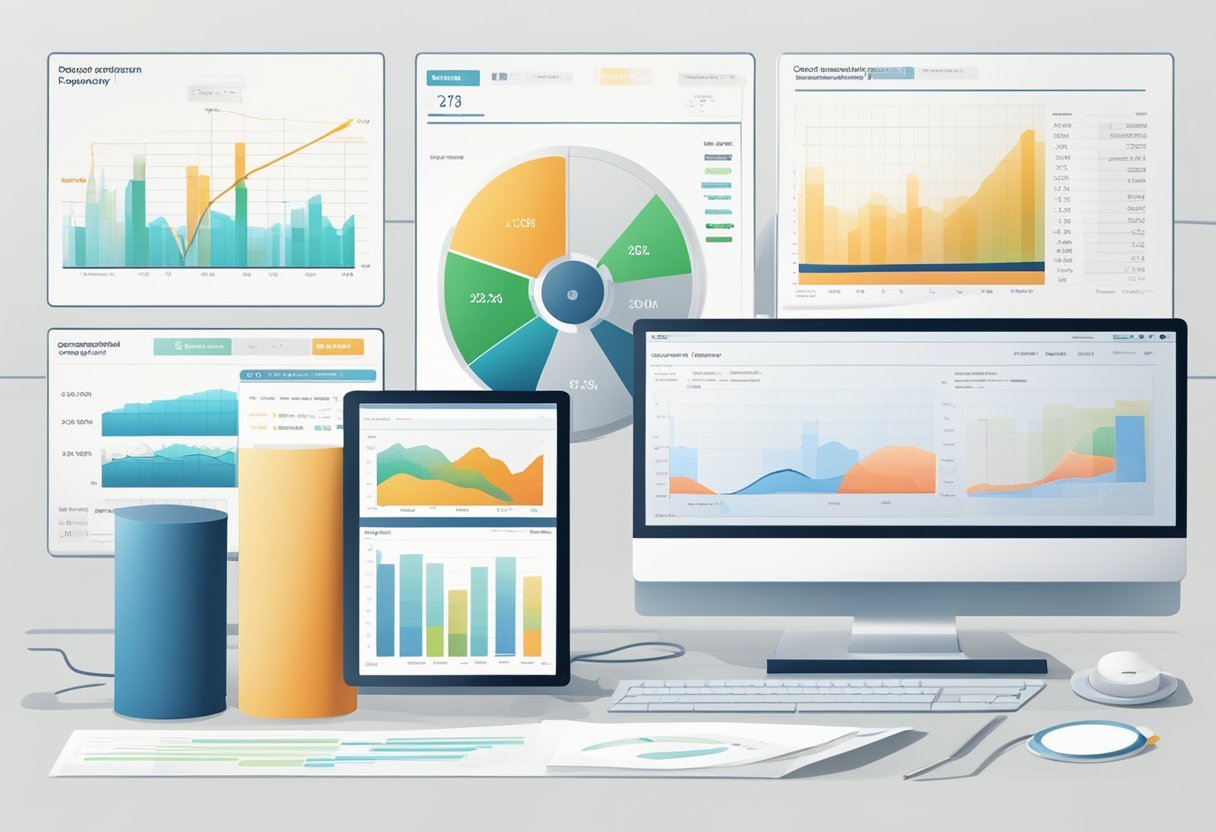 The scene shows a detailed analysis of the Compensation Plan for Power Lead System, with charts, graphs, and financial figures displayed on a computer screen