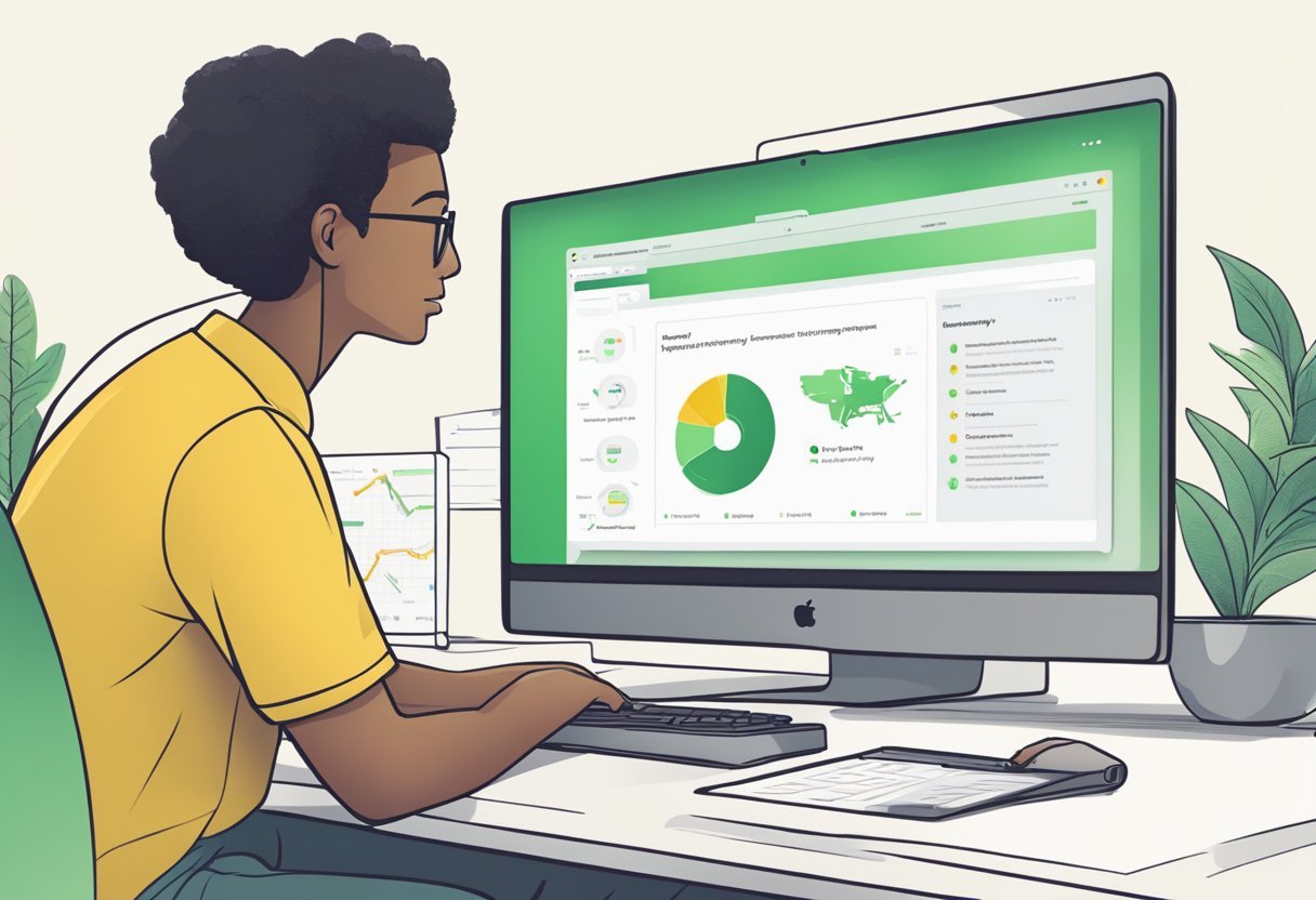 A person effortlessly navigates Surveymonkey's user-friendly interface on a computer screen, with clear and intuitive survey creation tools