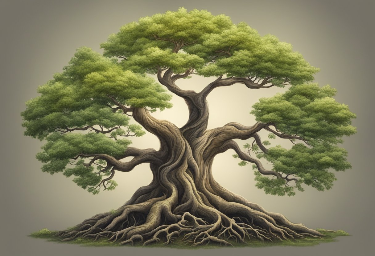 A thriving tree with deep roots and flourishing branches symbolizes long-term growth and success