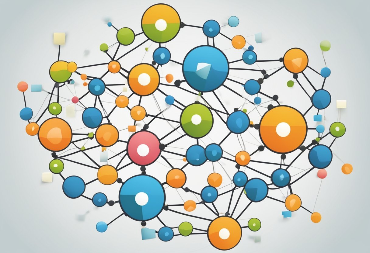 A network of interconnected circles, each representing a different level of the marketing strategy, with arrows flowing between them to symbolize the flow of communication and sales