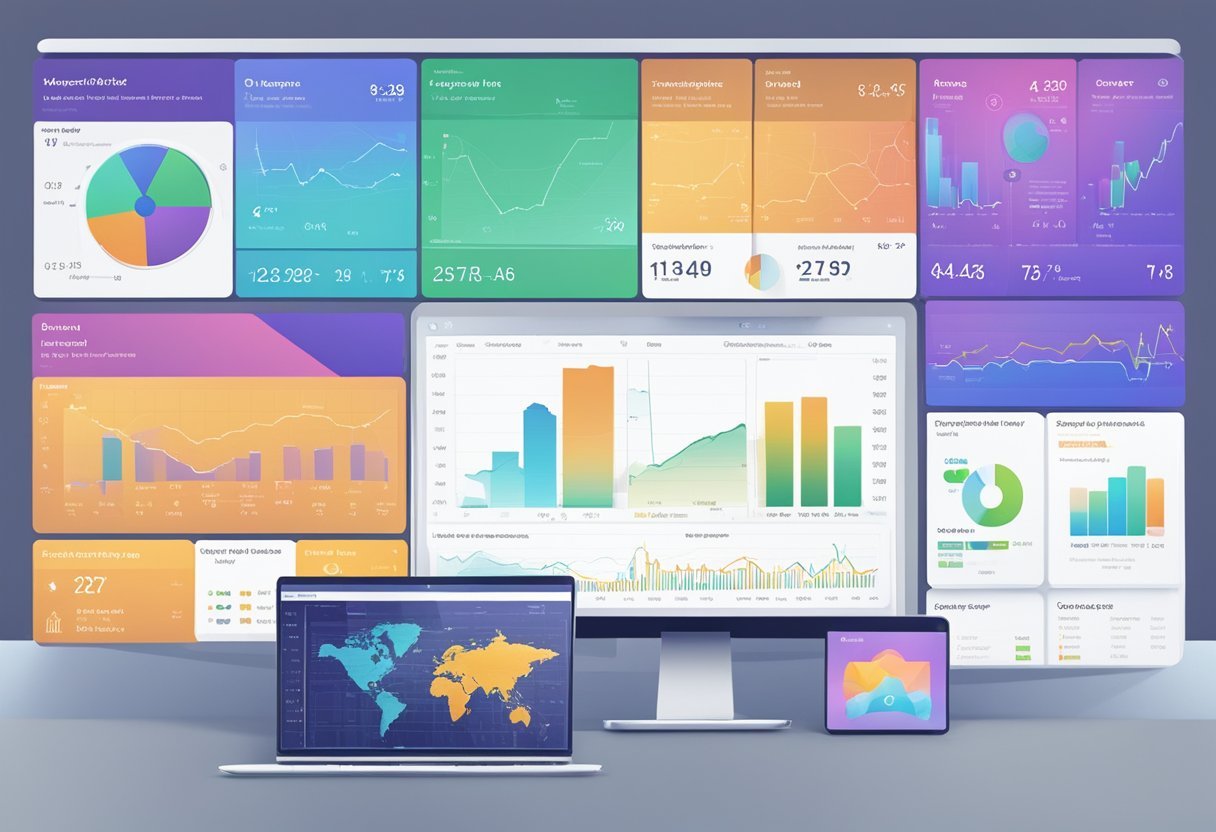 The VantagePoint AI software interface displays real-time market data and analysis tools, with colorful charts and graphs